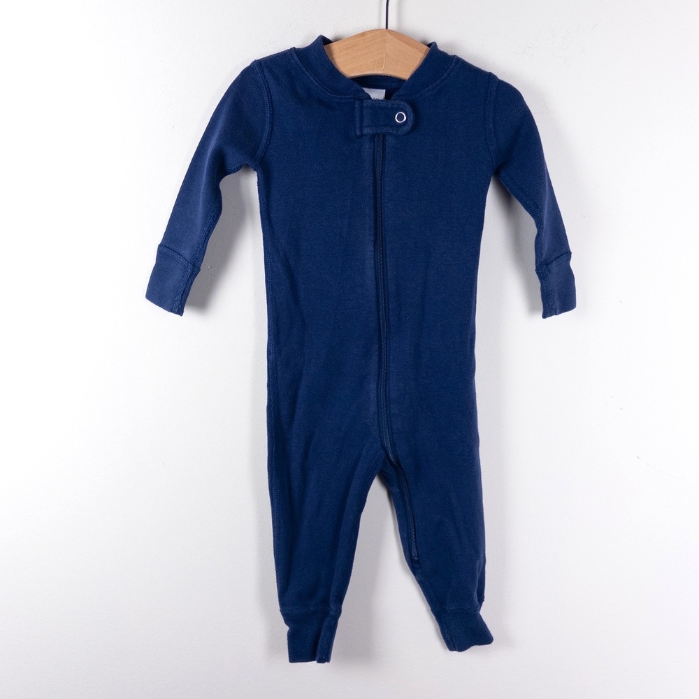 Hanna Andersson Sleeper Blue Organic Cotton Zip Pajamas Baby 3-6 Months